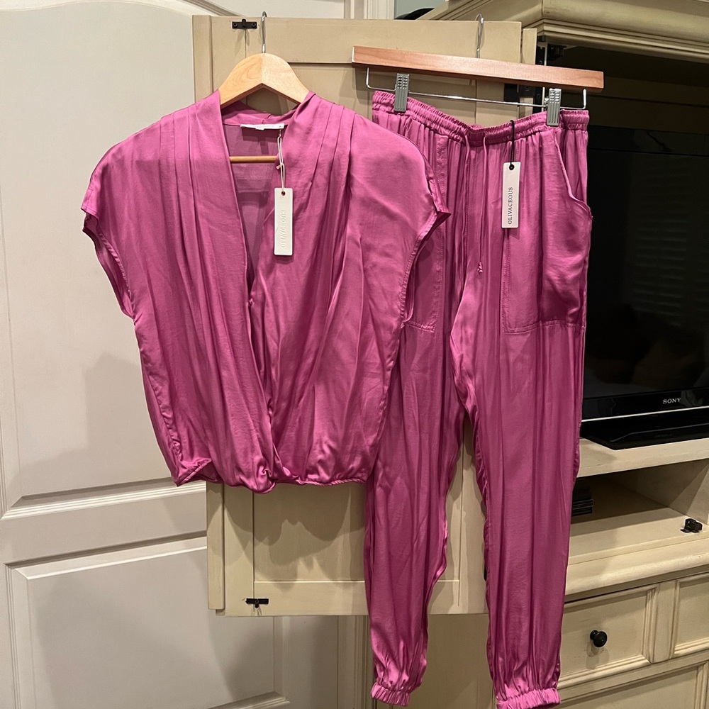 2 pc satin jogger set